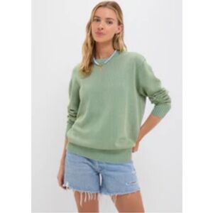 Tuckernuck Green Stone Washed Cotton Anne Crewneck Sweater, Size Small